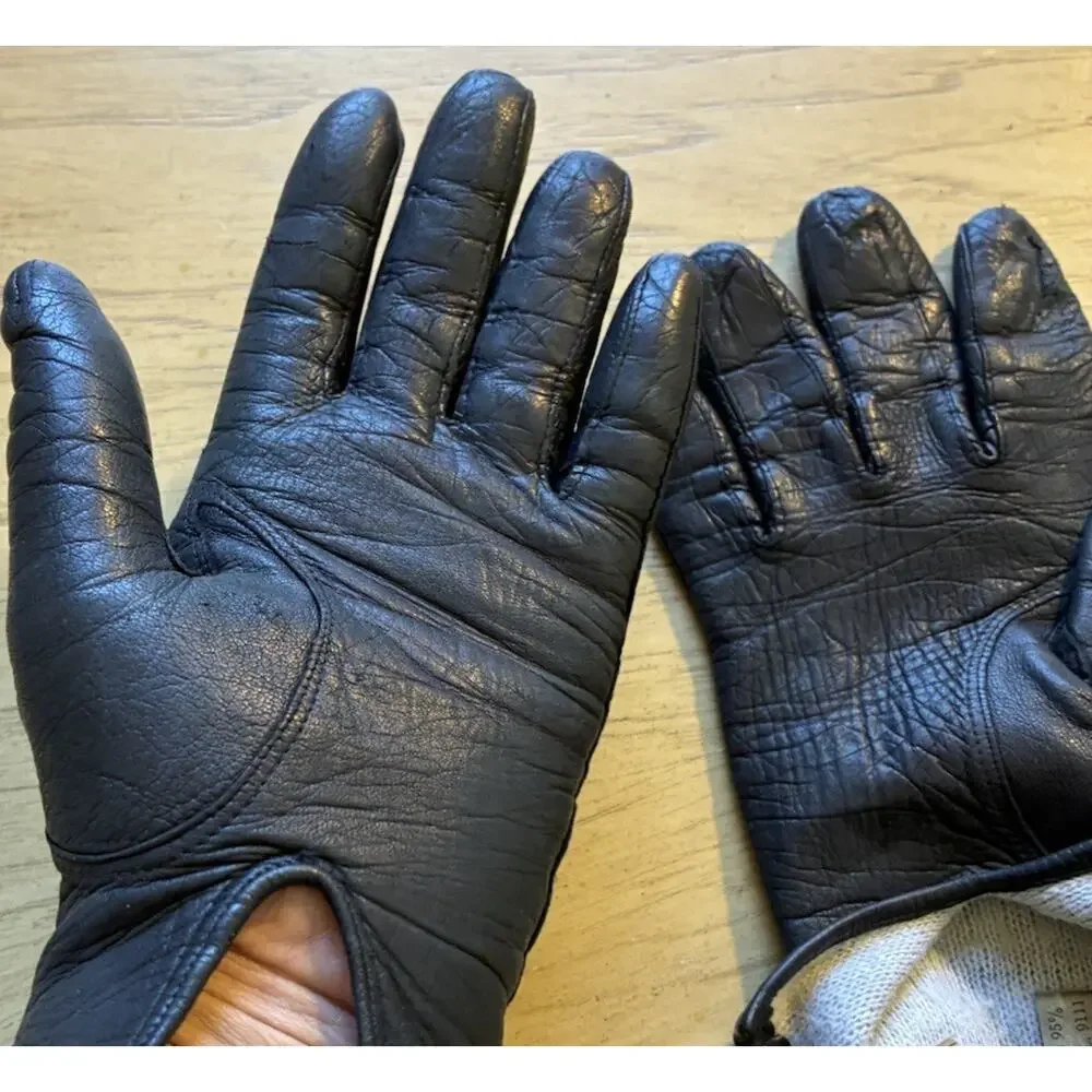 VTG 60s 70s Italian Black Leather Gloves Driving Womens 7 Made in Italy WPL 9111